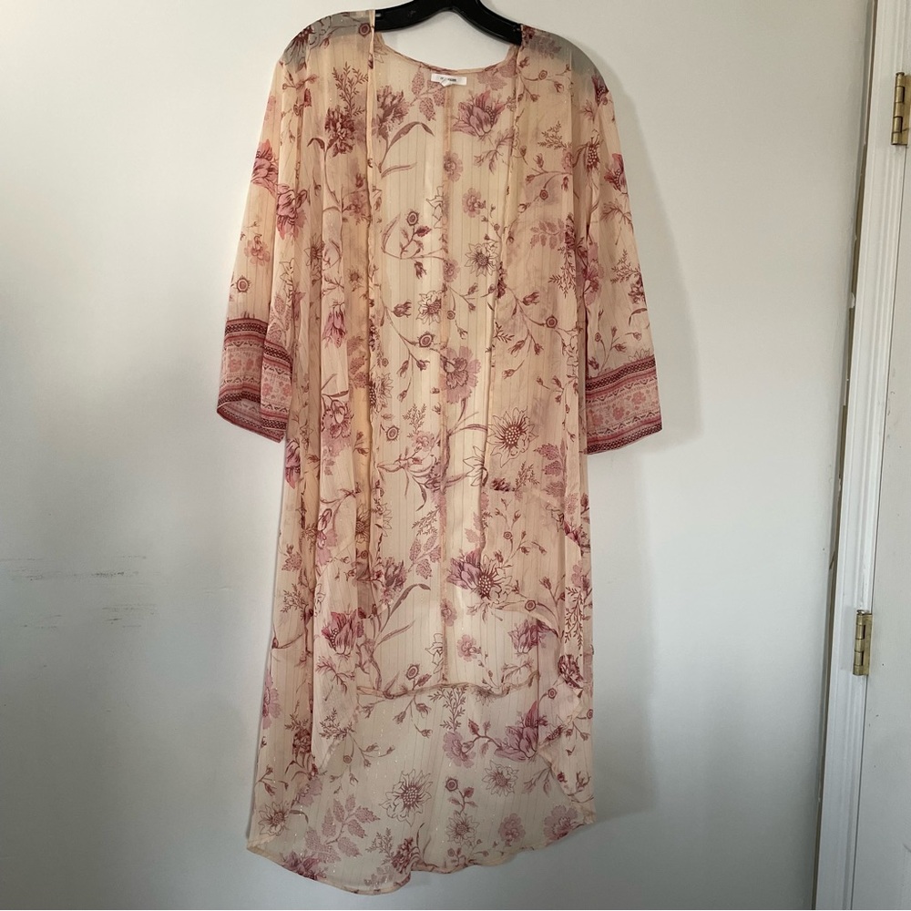 Boho Sheer Floral Kimono Duster Cardigan Medium Pink Cottagecore Prairie